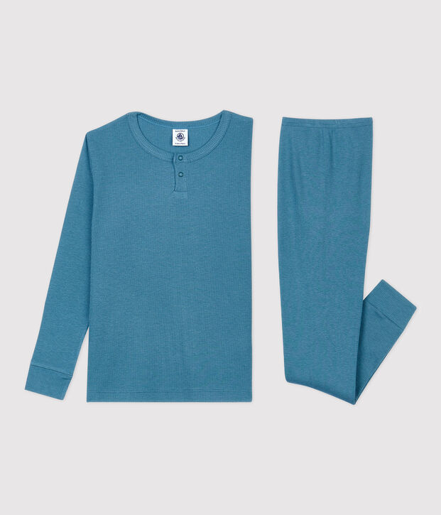 Pyjama uni  en coton et lyocell enfant bleu